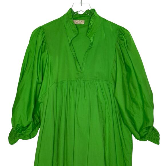 Sofia Made in Italy Fleur Dress Apple Green Mini Puff Sleeve OS Cotton Blend - Picture 4 of 10